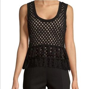 L’AGENCE Leandra Black Crochet Cotton Silk Tank